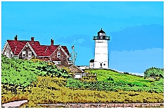 Nonska Light On Hilltop on Cape Cod - Digital Painting